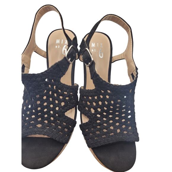 Mix No 6 Black Wedge Sandals 4" Heel Like New! Sz 8.5M - Picture 6 of 9